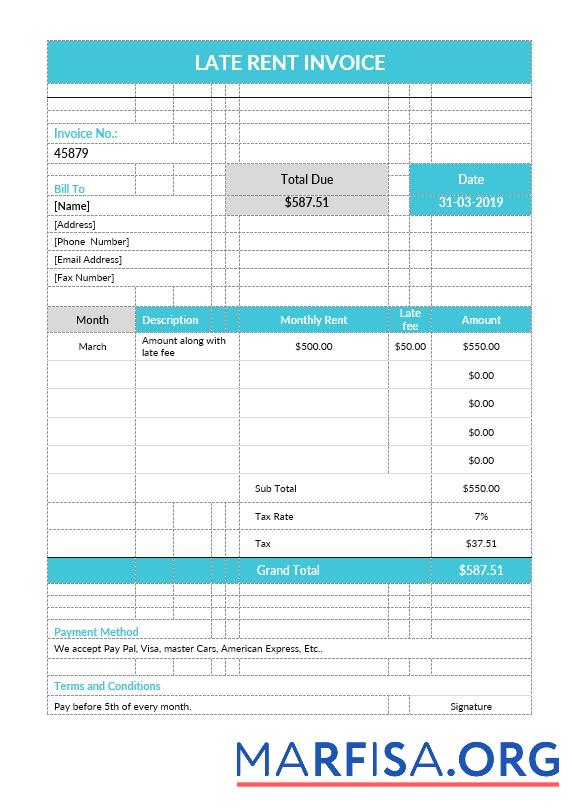 Printable Late Rent Invoice Template